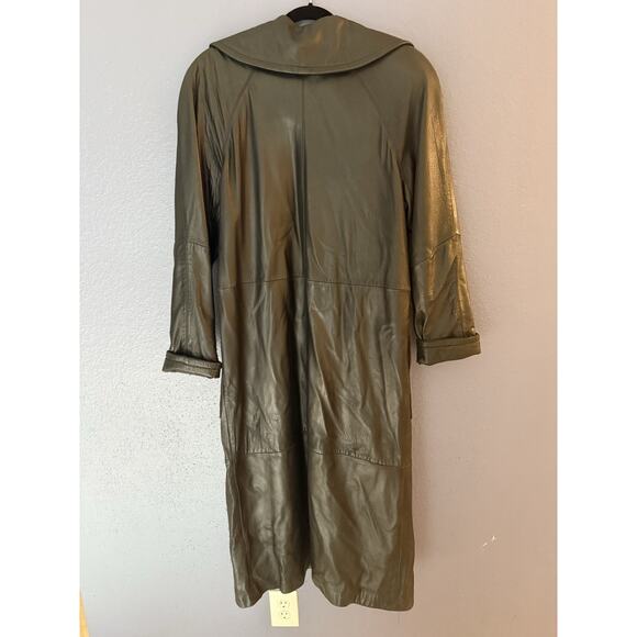 Vintage ANDREW MARC women's BLACK LAMBSKIN LEATHER FULL LENGTH TRENCH COAT LARGE - Picture 9 of 10